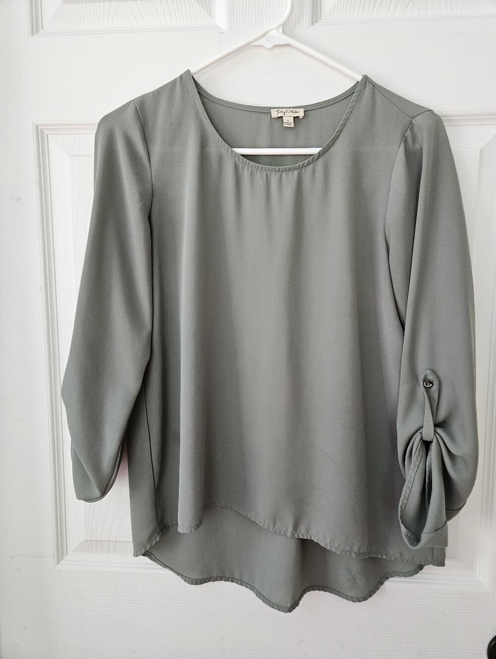 Lily White Sage Green 3/4 Sleeve Roll-Tab Blouse